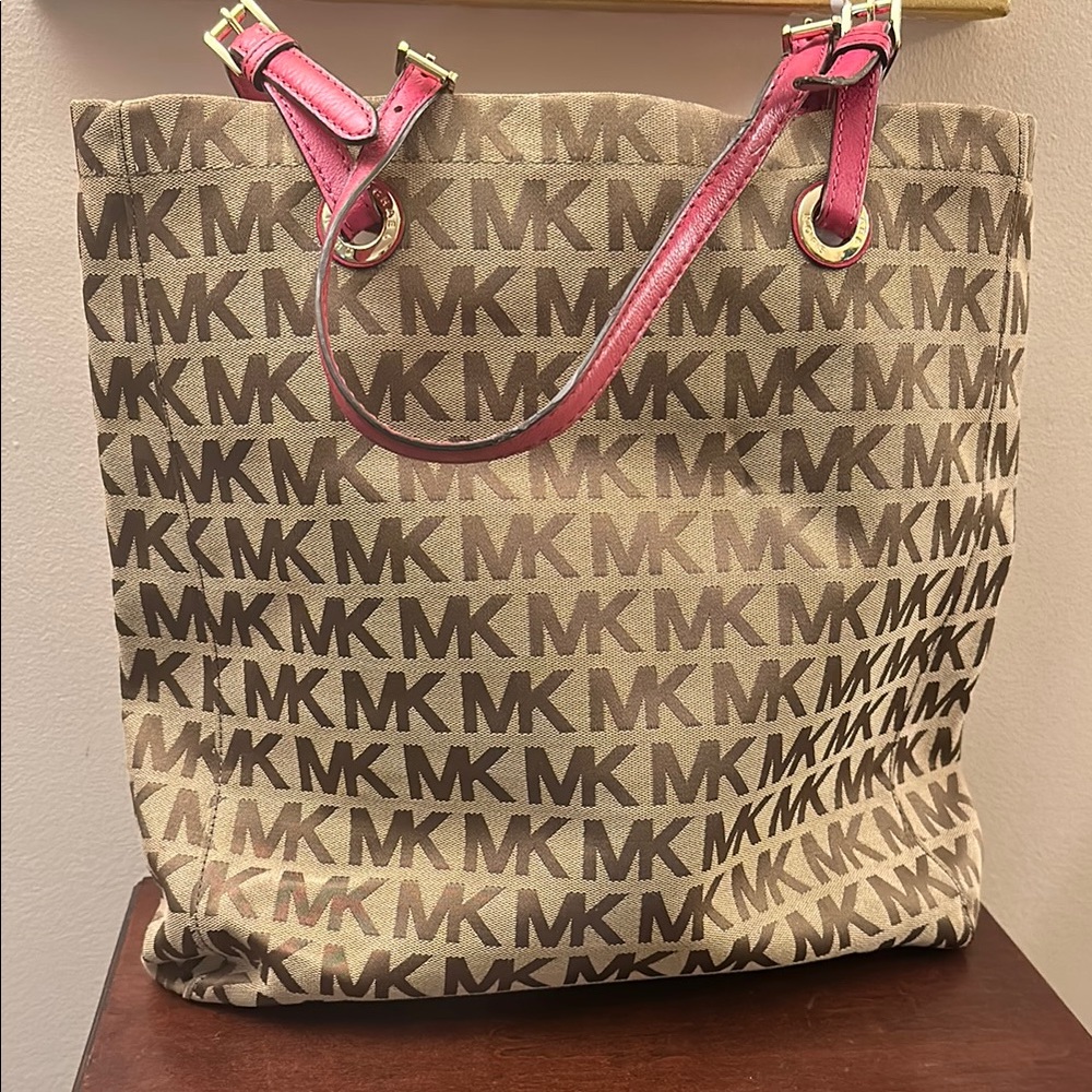 Michael Kors Brown and Pink Monogram Tote